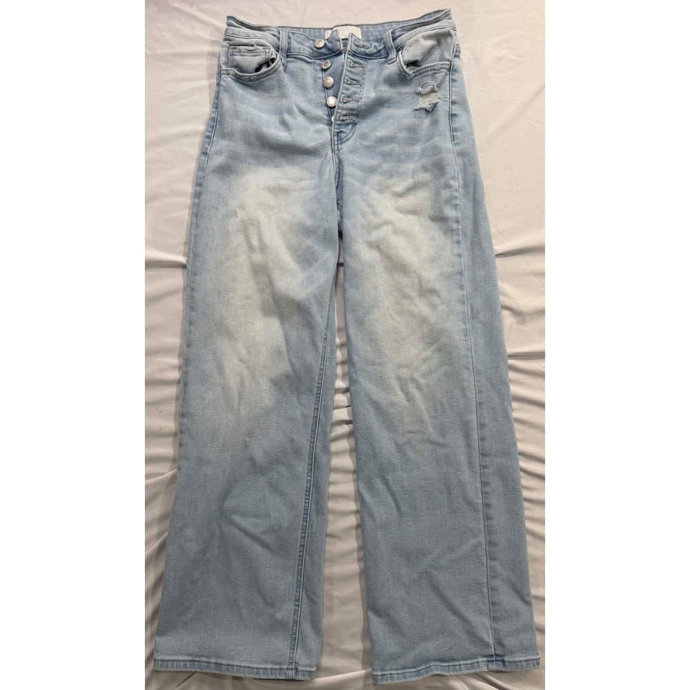 Vervet Blue Womens High Rise Wide Leg Exposed Button Fly Jeans Light Wash 28